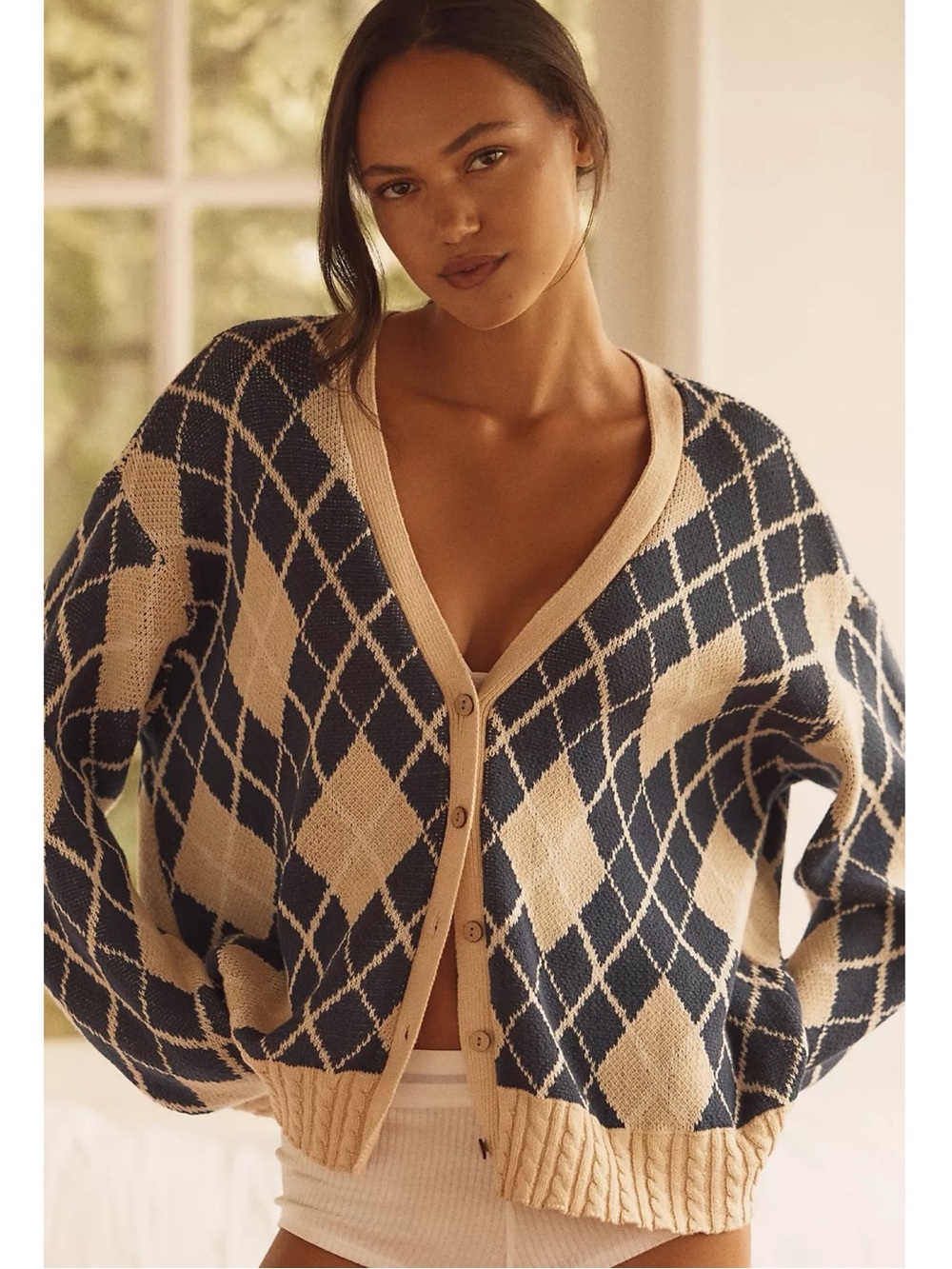 Anthropologie Lyrebird Argyle Cotton Blend Cardigan